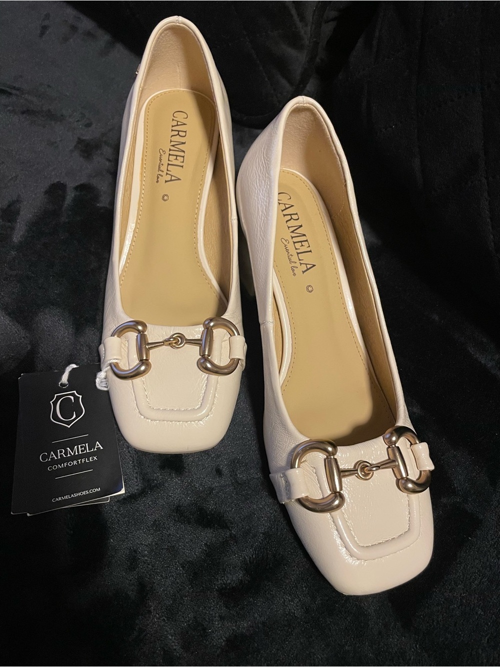 Carmella Cream Square-Toe Loafers with Gold Bit Detail